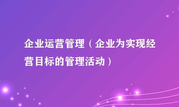 企业运营管理（企业为实现经营目标的管理活动）