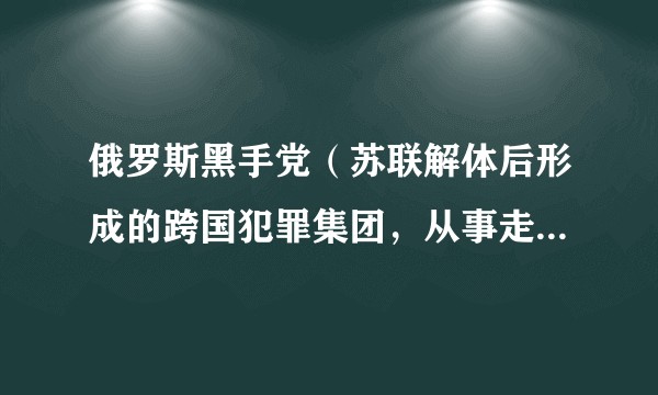 俄罗斯黑手党（苏联解体后形成的跨国犯罪集团，从事走私、勒索等活动。）