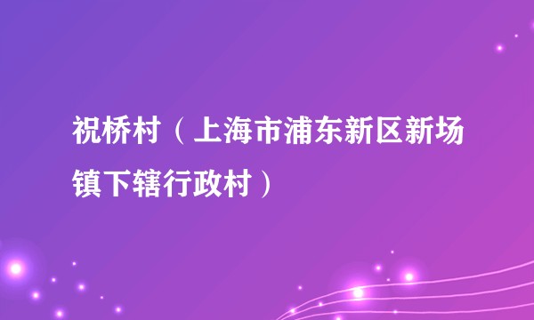 祝桥村（上海市浦东新区新场镇下辖行政村）