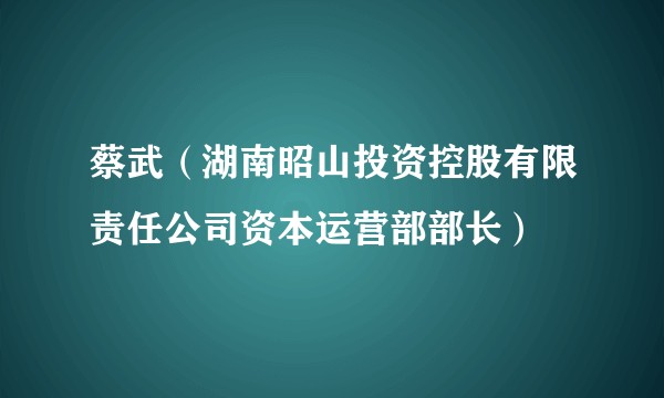 蔡武（湖南昭山投资控股有限责任公司资本运营部部长）