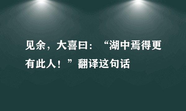 见余，大喜曰：“湖中焉得更有此人！”翻译这句话