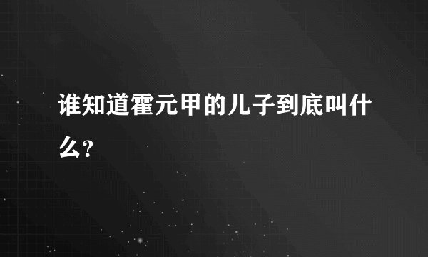 谁知道霍元甲的儿子到底叫什么?