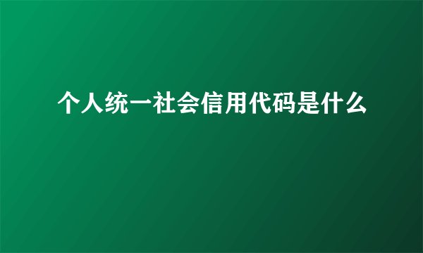 个人统一社会信用代码是什么