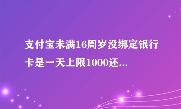 支付宝未满16周岁没绑定银行卡是一天上限1000还是一个月上限1000还是一年上限1000？