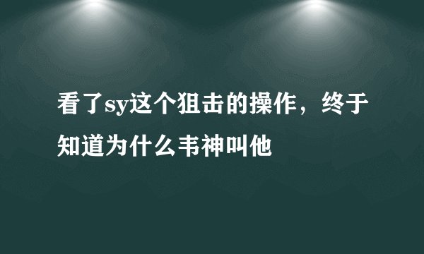 看了sy这个狙击的操作，终于知道为什么韦神叫他