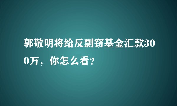 郭敬明将给反剽窃基金汇款300万，你怎么看？