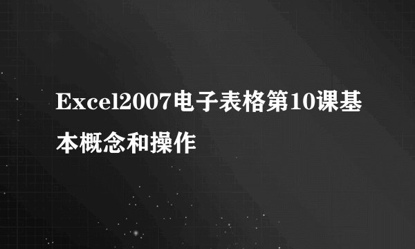Excel2007电子表格第10课基本概念和操作
