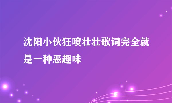 沈阳小伙狂喷壮壮歌词完全就是一种恶趣味