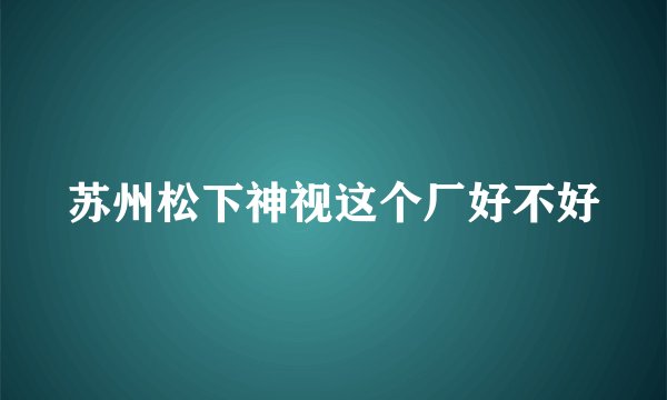 苏州松下神视这个厂好不好