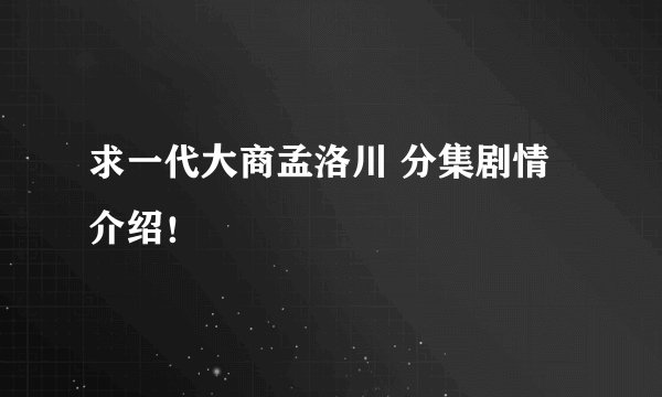 求一代大商孟洛川 分集剧情介绍!