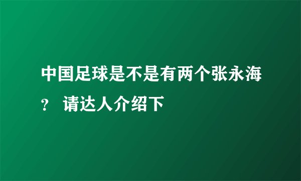 中国足球是不是有两个张永海？ 请达人介绍下