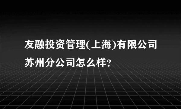 友融投资管理(上海)有限公司苏州分公司怎么样？