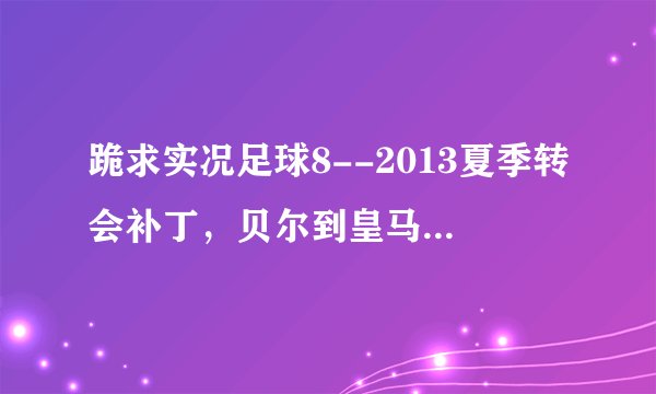 跪求实况足球8--2013夏季转会补丁，贝尔到皇马、西瓜到那不勒斯？？？？