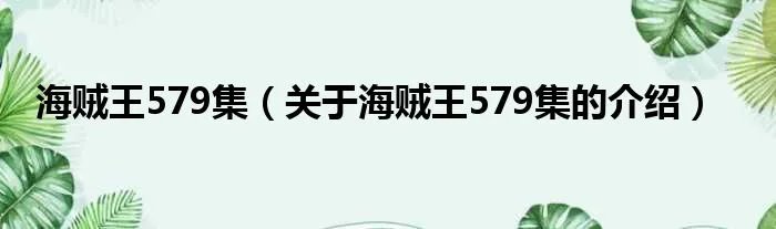 海贼王579集(关于海贼王579集的介绍)