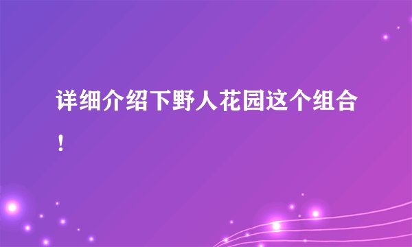详细介绍下野人花园这个组合！