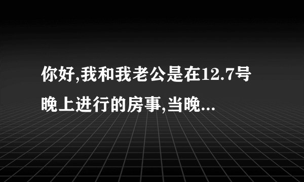 你好,我和我老公是在12.7号晚上进行的房事,当晚把药吃...