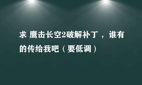 求 鹰击长空2破解补丁 ，谁有的传给我吧（要低调）