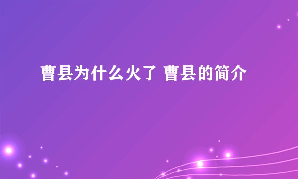 曹县为什么火了 曹县的简介