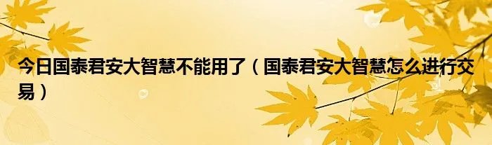 今日国泰君安大智慧不能用了(国泰君安大智慧怎么进行交易)