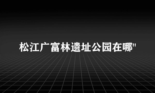 松江广富林遗址公园在哪