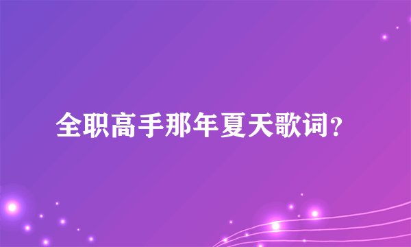 全职高手那年夏天歌词？