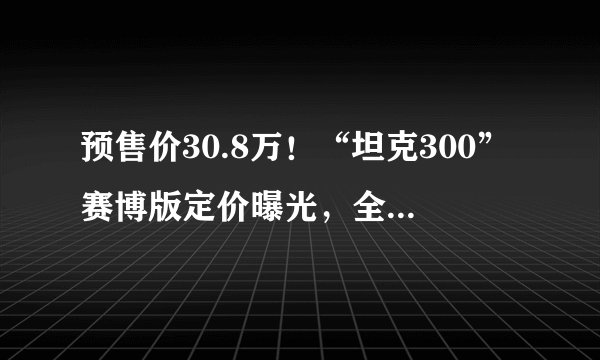 预售价30.8万!“坦克300”赛博版定价曝光,全球限量3000台