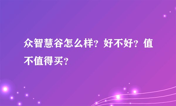 众智慧谷怎么样？好不好？值不值得买？