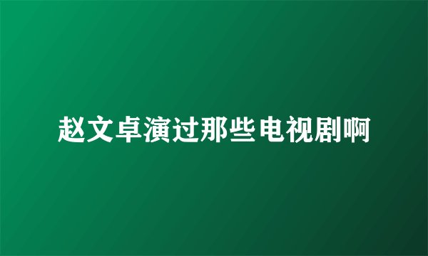 赵文卓演过那些电视剧啊