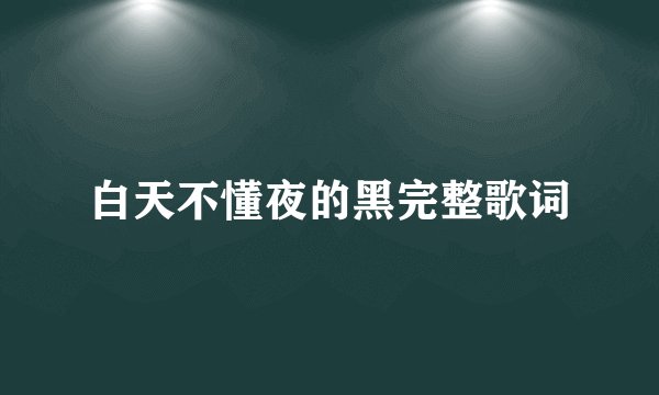 白天不懂夜的黑完整歌词
