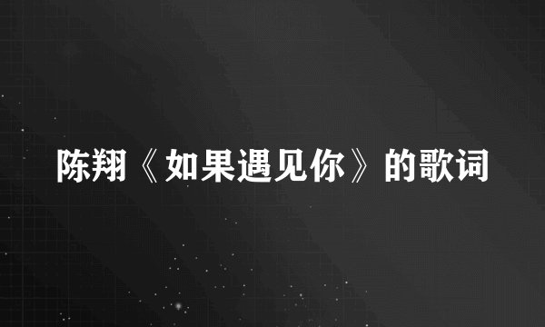 陈翔《如果遇见你》的歌词