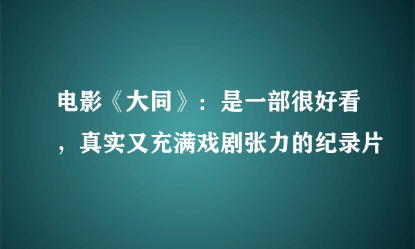 电影《大同》：是一部很好看，真实又充满戏剧张力的纪录片