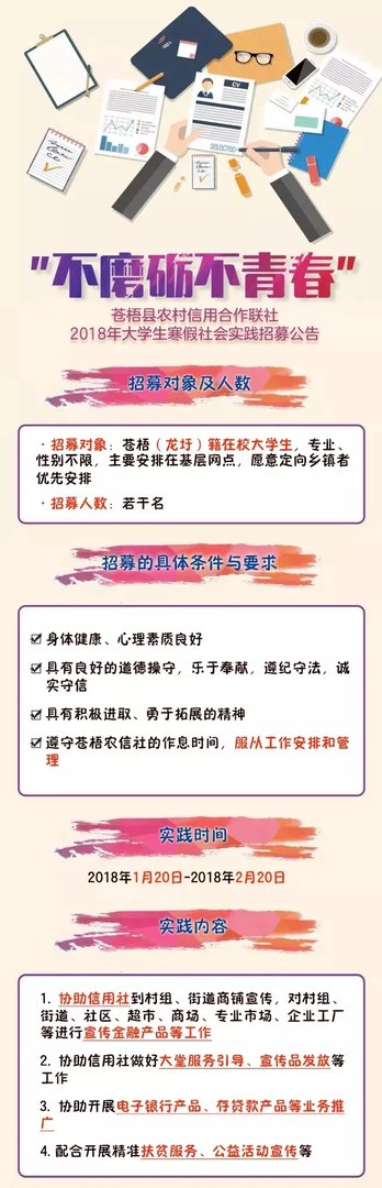 2018广西苍梧县农村信用合作联社大学生寒假社会实践招募公告