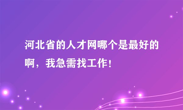 河北省的人才网哪个是最好的啊，我急需找工作！