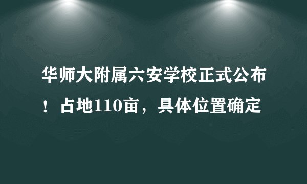华师大附属六安学校正式公布！占地110亩，具体位置确定