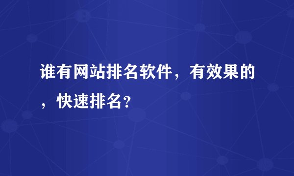 谁有网站排名软件，有效果的，快速排名？