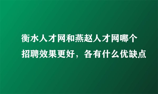 衡水人才网和燕赵人才网哪个招聘效果更好,各有什么优缺点