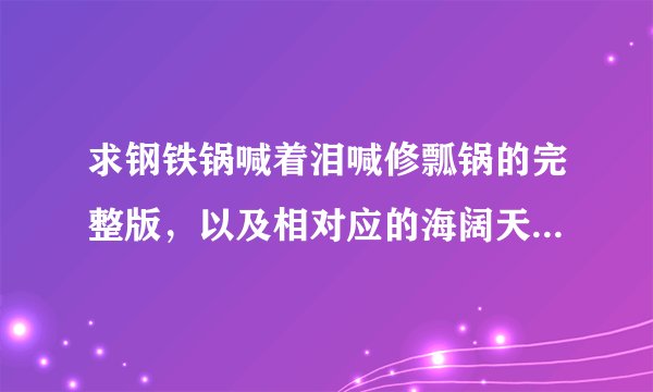 求钢铁锅喊着泪喊修瓢锅的完整版，以及相对应的海阔天空的原唱歌词。例如钢铁锅喊着泪喊修瓢锅(今天我？