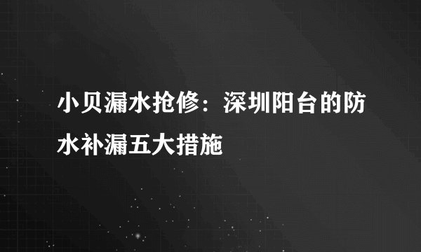 小贝漏水抢修：深圳阳台的防水补漏五大措施