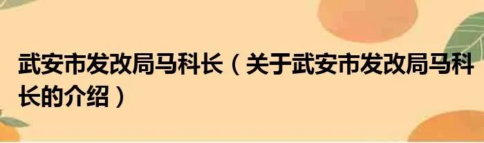 武安市发改局马科长（关于武安市发改局马科长的介绍）