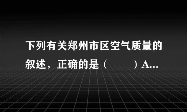 下列有关郑州市区空气质量的叙述，正确的是（　　）A.2019年空气污染指数为64，空气质量较差B.与2015年相比，2019年优良以上天数比例约增加了3%C.2015～2019年空气质量呈持续下降趋势D.2017年的优良以上天数比例是五年中最低的