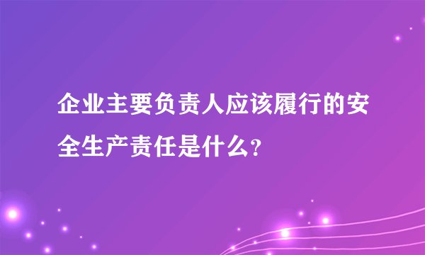 企业主要负责人应该履行的安全生产责任是什么？