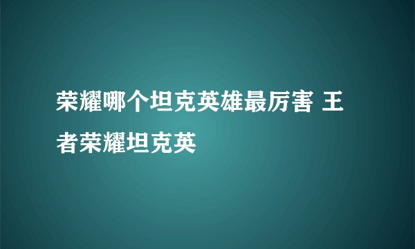 荣耀哪个坦克英雄最厉害 王者荣耀坦克英