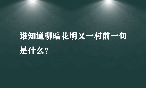 谁知道柳暗花明又一村前一句是什么?