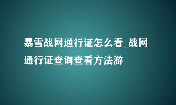 暴雪战网通行证怎么看_战网通行证查询查看方法游