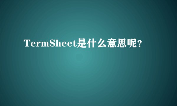 TermSheet是什么意思呢？