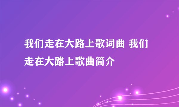 我们走在大路上歌词曲 我们走在大路上歌曲简介
