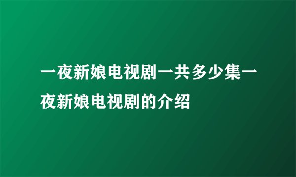 一夜新娘电视剧一共多少集一夜新娘电视剧的介绍