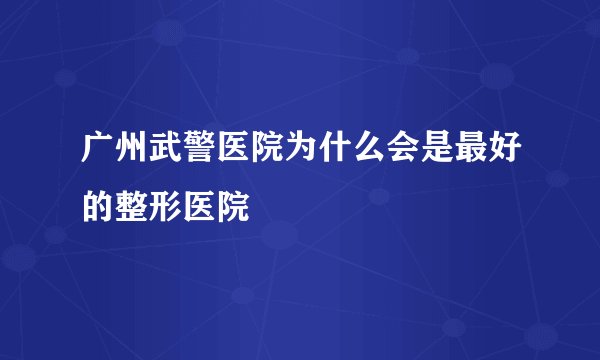 广州武警医院为什么会是最好的整形医院