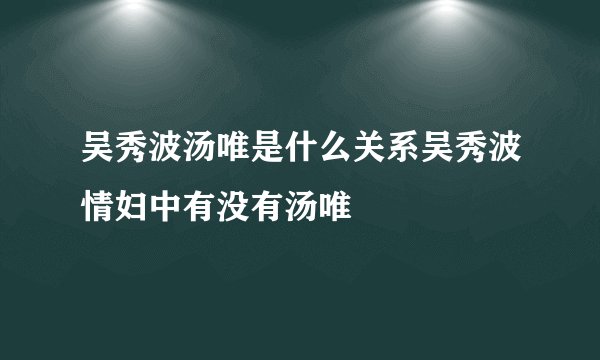 吴秀波汤唯是什么关系吴秀波情妇中有没有汤唯