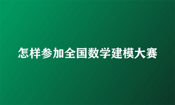 怎样参加全国数学建模大赛